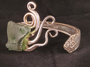 Whimsical Fork Cuff Bracelet - Green Lake Erie Bonfire Beach Glass