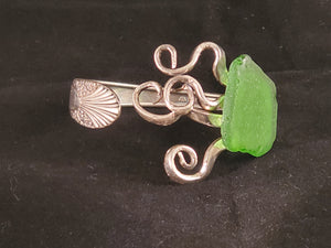 Whimsical Fork Cuff Bracelet - Green Lake Erie Beach Glass