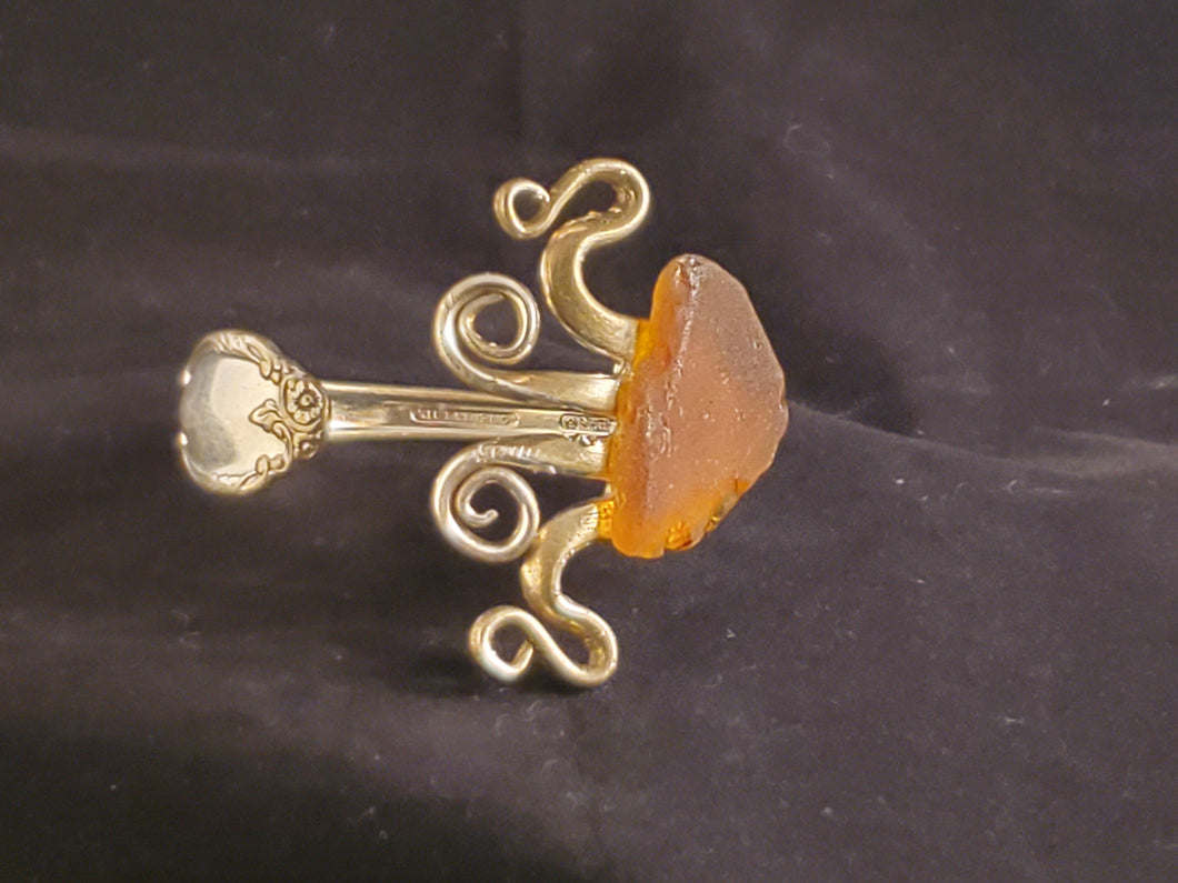 Copy of Whimsical Fork Cuff Bracelet - Brown/Amber Lake Erie Beach Glass