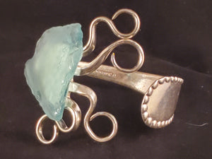 Whimsical Fork Cuff Bracelet - Aqua/Teal Lake Erie Beach Glass