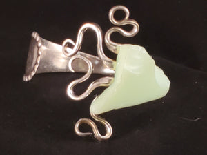 Whimsical Fork Cuff Bracelet - Sea Foam Green Lake Erie Beach Glass