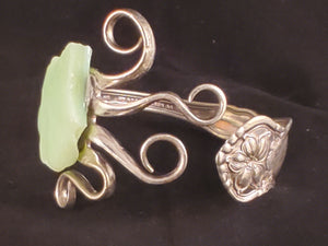 Whimsical Fork Cuff Bracelet - Jadeite Lake Erie Beach Glass