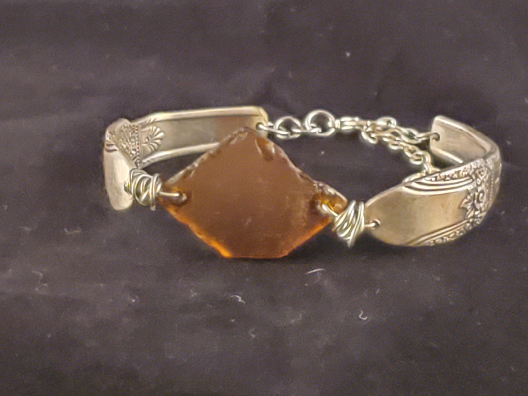 Double Spoon Bracelet - Brown/Amber glass