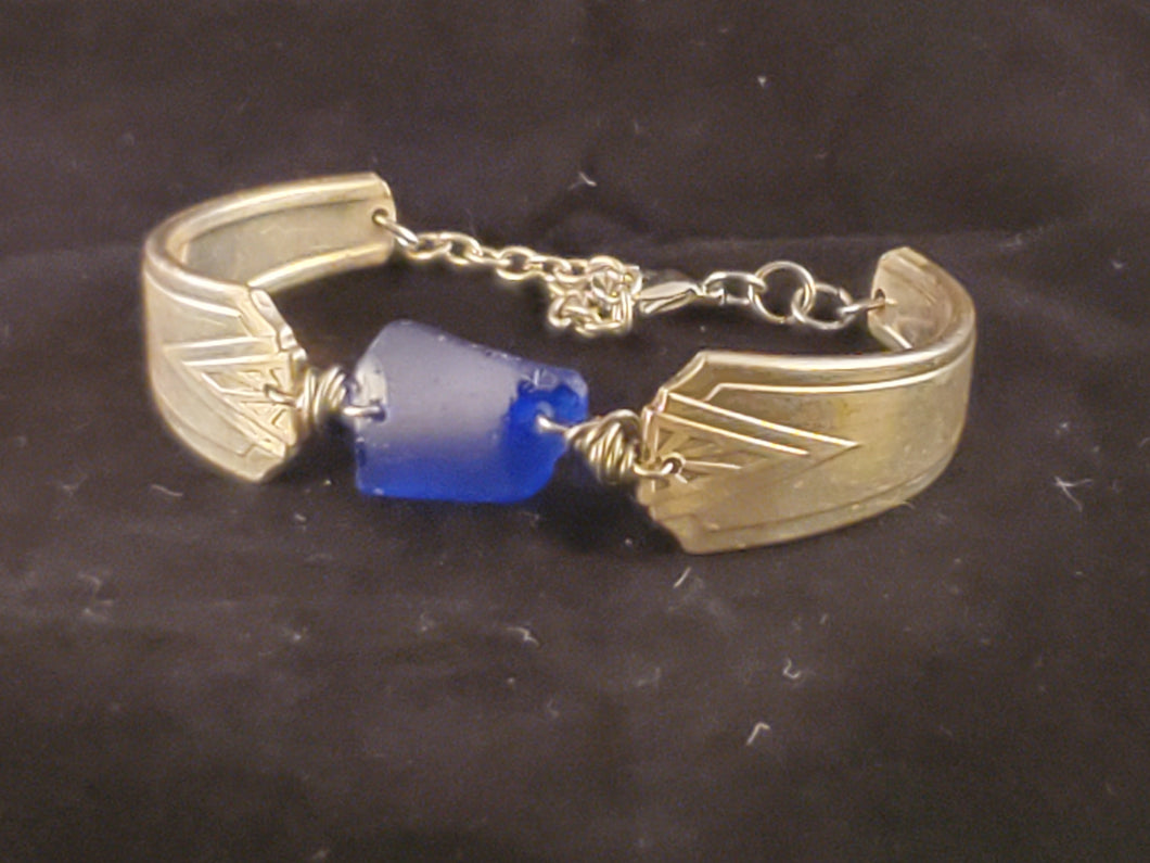 Double Spoon Bracelet - Blue glass