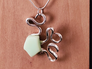 Whimsical Fork Pendant with Jadeite (rare) Lake Erie Beach Glass