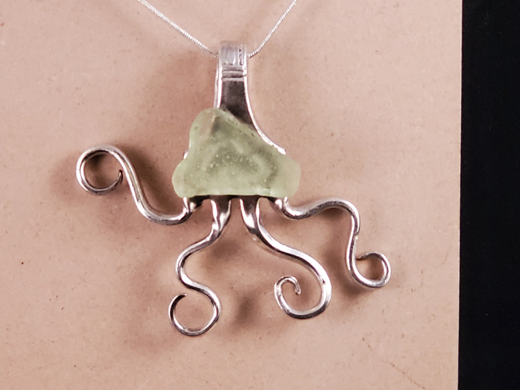 Whimsical Fork Pendant with Seafoam Green Lake Erie Beach Glass